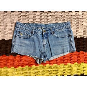 Y2K / 2000s Cut-off Low Rise Denim Shorts by Quiksilver, Size 5 / 27